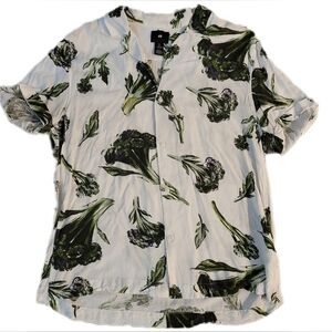 H&M Button Up Men’s Large L Floral Short Sleeve Spring Summer Broccoli Rare